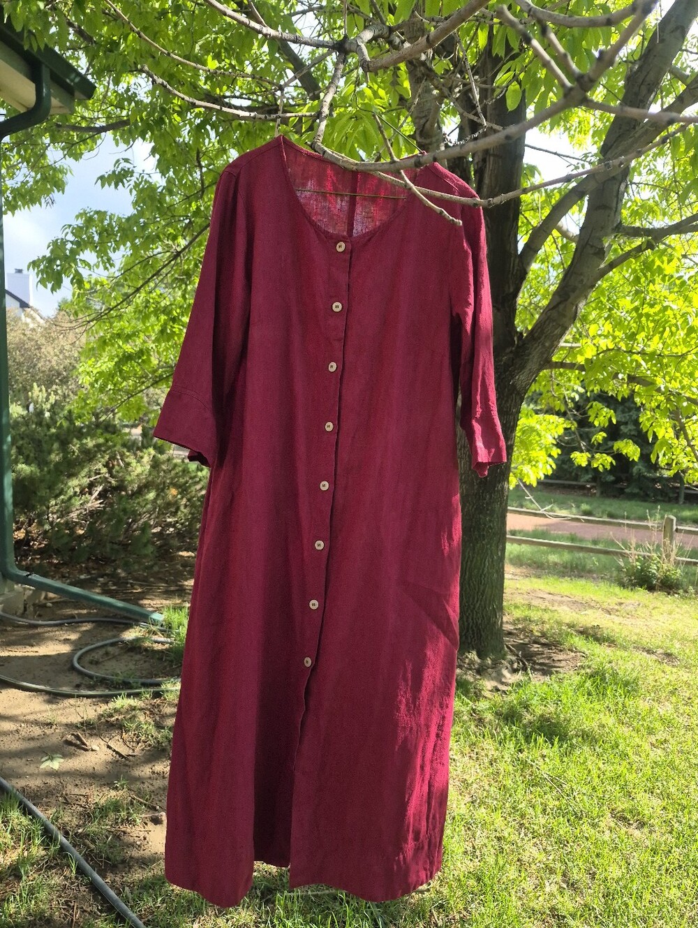 Linen Fox Red Linen Button Front Midi Dress, Size L - Picture 1 of 11